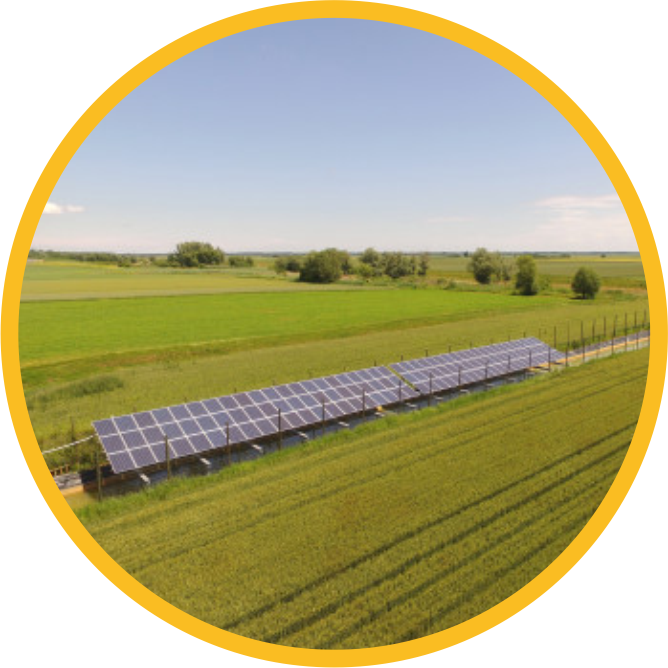 panel surya dipasang di area persawahan terbuka untuk pengairan tenaga surya